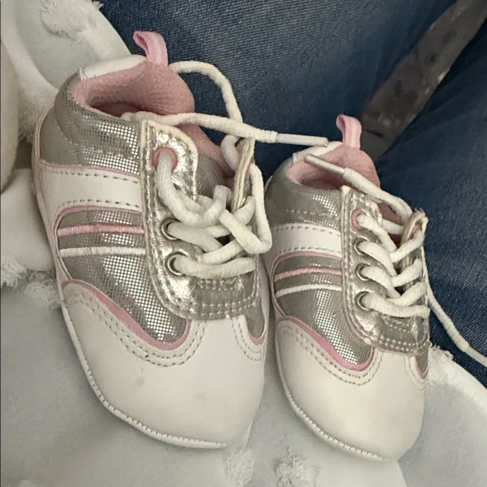 Baby Lace-Up Sneakers in Silver and Pink